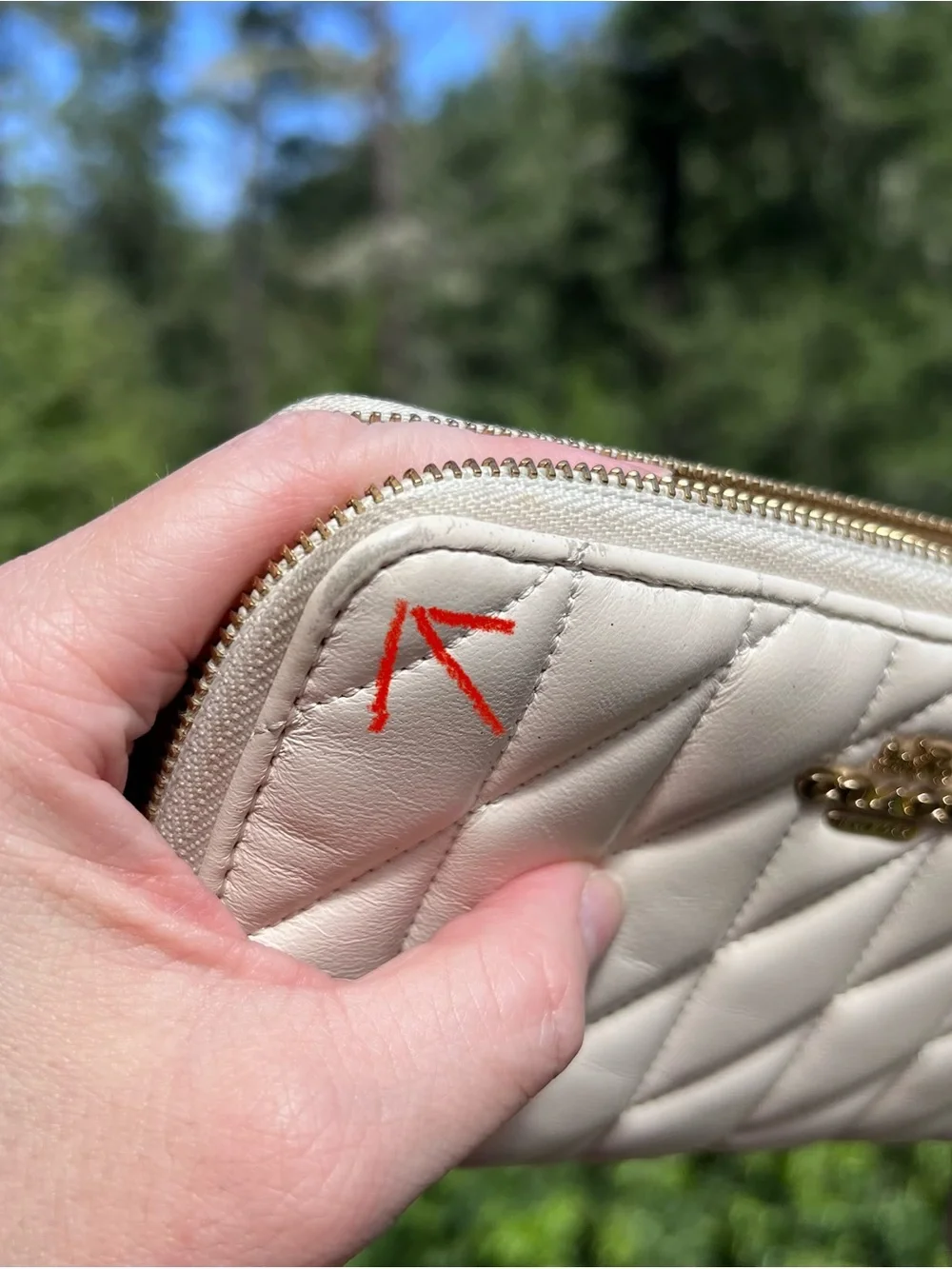 COACH Medium Id Zip-Around Quilted Leather Wallet Chalk w Gold Hardware